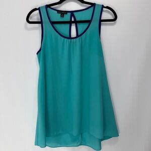 Willi Smith sleeveless turquoise blue tunic top with navy blue piping size S